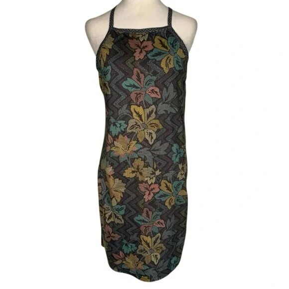 Prana Floral Halter Lattice Back Halter Style Built-In Bra Dress Like NEW! - Picture 1 of 8